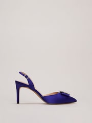 Phase Eight Blue Satin Embellished Slingback Heels - Image 4 of 7