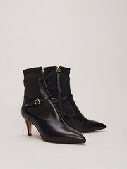 Phase Eight Black Leather Buckle Detail Sock Boots - Image 5 of 8