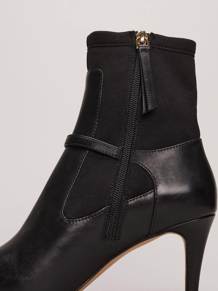 Phase Eight Black Leather Buckle Detail Sock Boots - Image 8 of 8