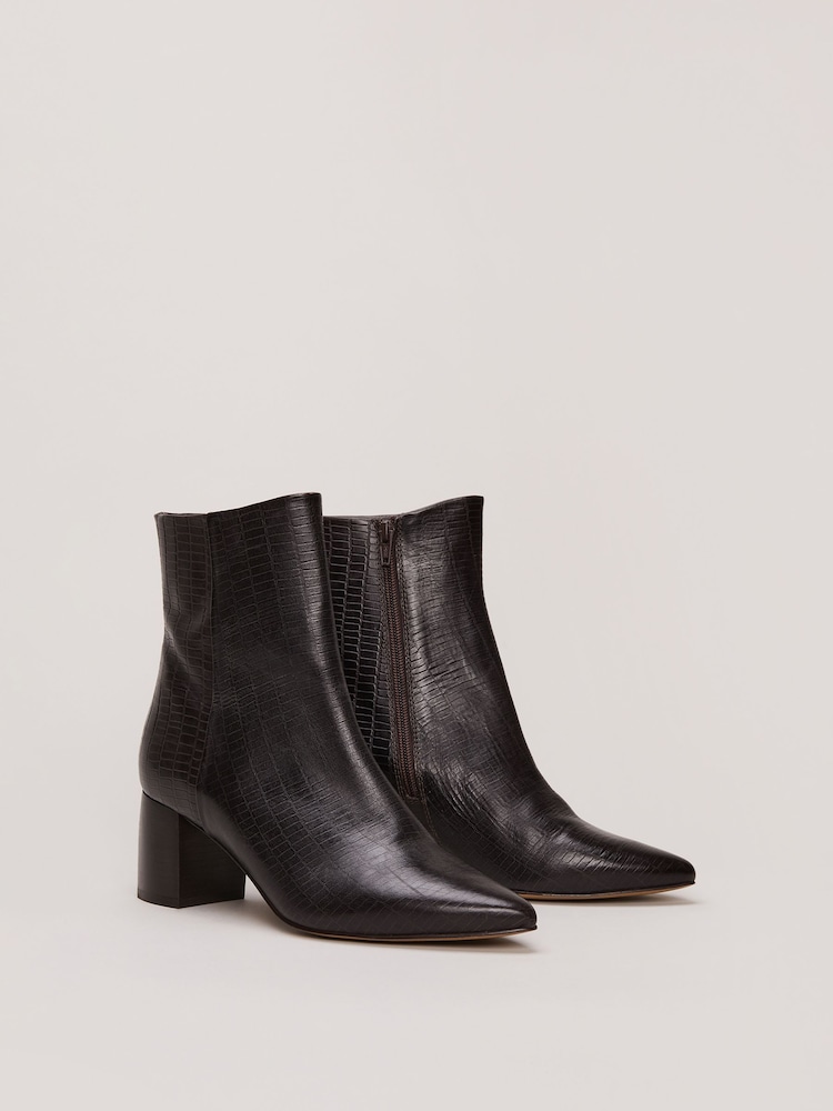 Phase Eight Brown Leather Croc Effect Print Ankle Boots - Image 2 of 7
