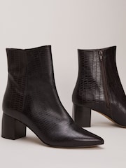 Phase Eight Brown Leather Croc Effect Print Ankle Boots - Image 3 of 7