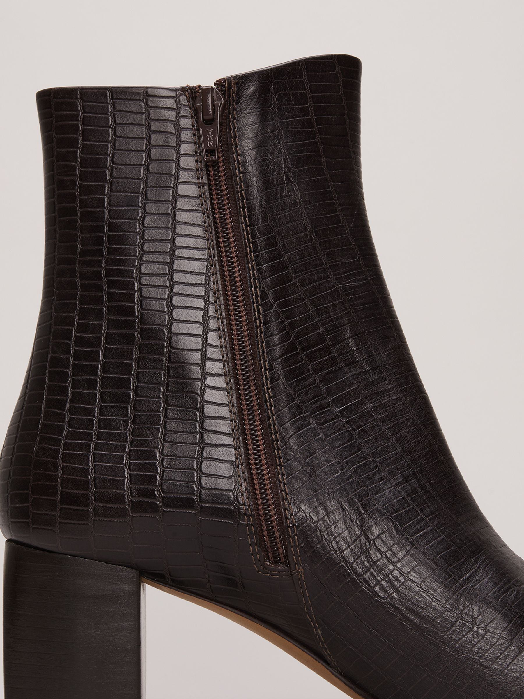Phase Eight Brown Leather Croc Effect Print Ankle Boots