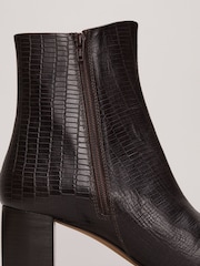 Phase Eight Brown Leather Croc Effect Print Ankle Boots - Image 4 of 7
