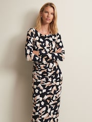Phase Eight Blue Jordana Geo Ruched Midi Dress - Image 3 of 6