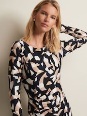 Phase Eight Blue Jordana Geo Ruched Midi Dress - Image 4 of 6