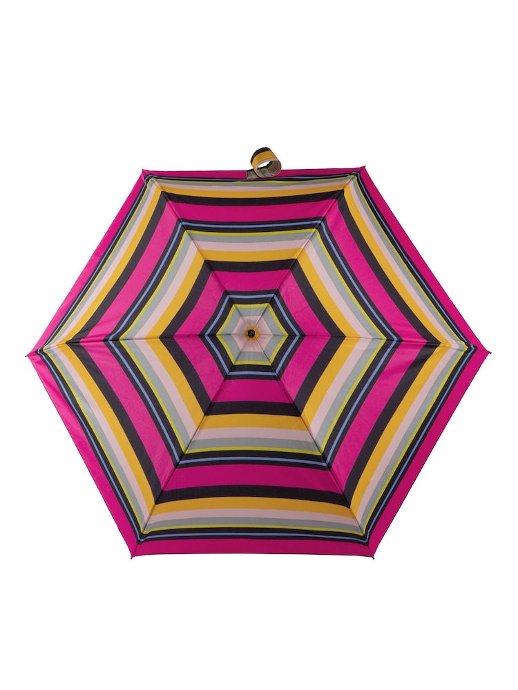 Totes Pink Xtra Strong Mini Magenta Block Stripe Print Umbrella - Image 3 of 4