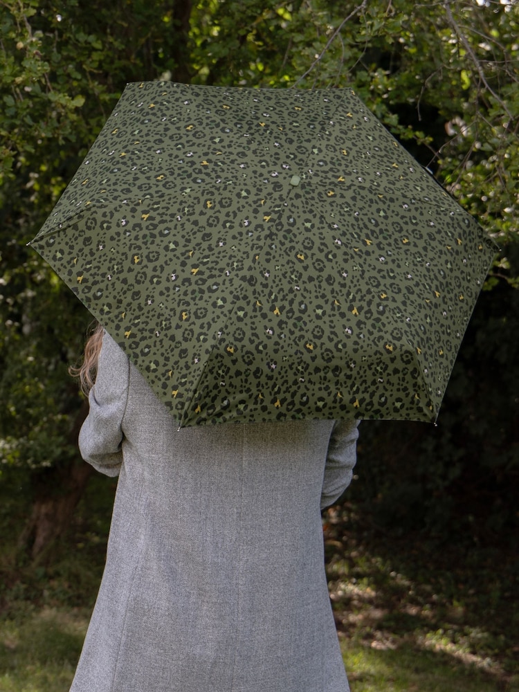 Totes Green Eco Compact Flat Panther Print Umbrella - Image 1 of 4