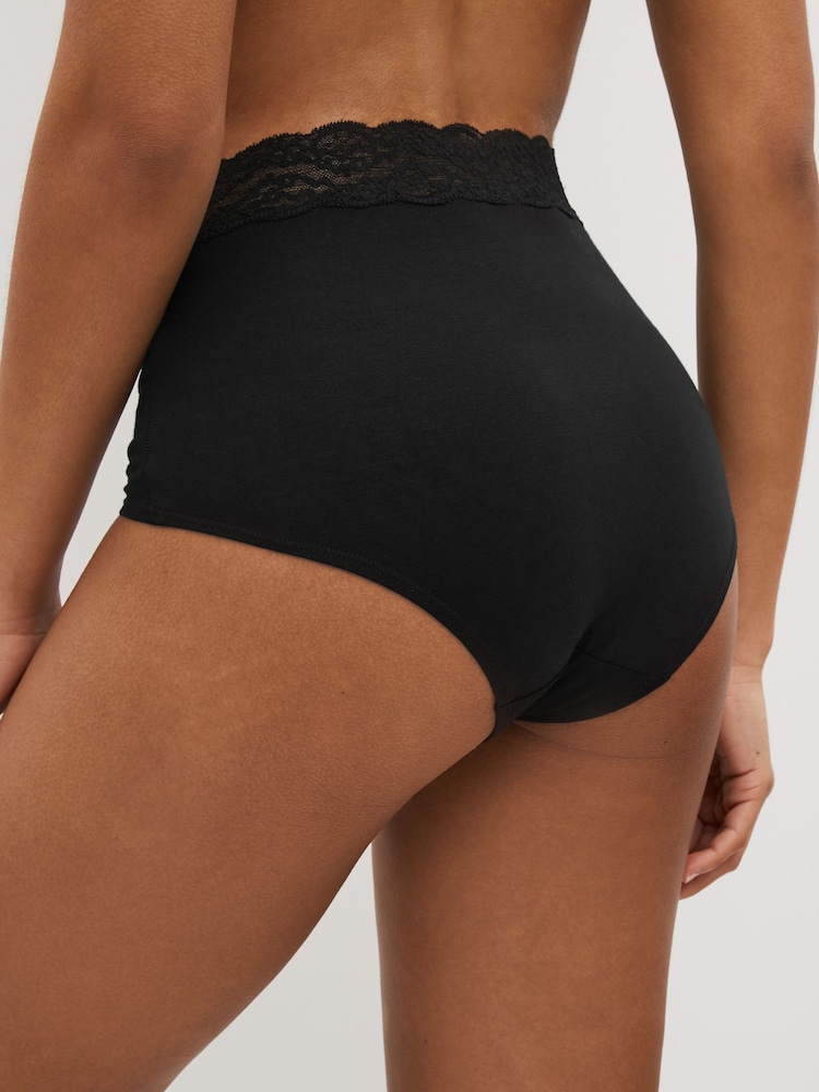 Noir - Lot de 7 culottes en coton et dentelle - Image 3 of 5