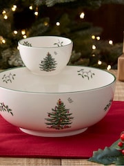 Spode Cream Christmas Tree Tiered Chip and Dip Bowl - Image 1 of 4