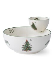 Spode Cream Christmas Tree Tiered Chip and Dip Bowl - Image 2 of 4