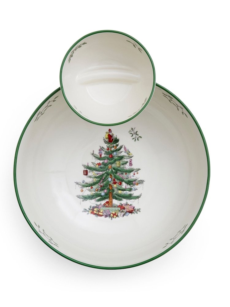 Spode Cream Christmas Tree Tiered Chip and Dip Bowl - Image 4 of 4