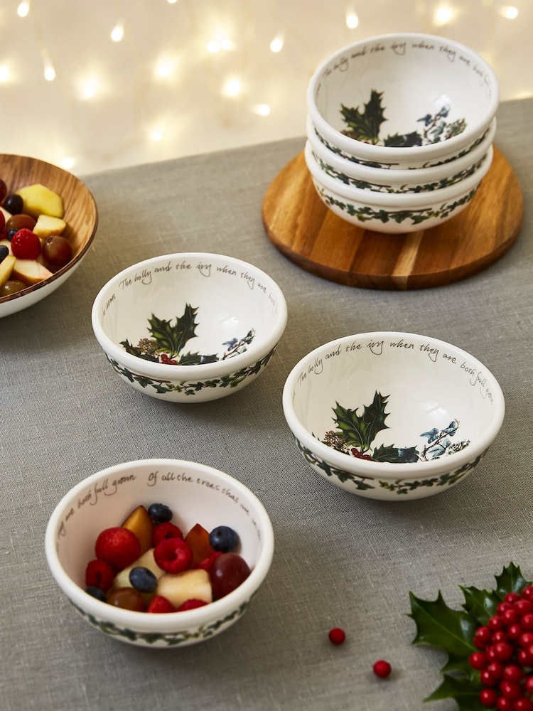 Portmeirion Clear The Holly and the Ivy Set of 6 14cm Small Bowls - Image 1 of 3