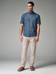 Natural Ecru Linen Cotton Elasticated Drawstring Trousers - Image 2 of 9