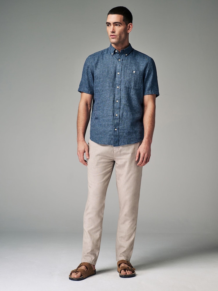Natural Ecru Linen Cotton Elasticated Drawstring Trousers - Image 2 of 9