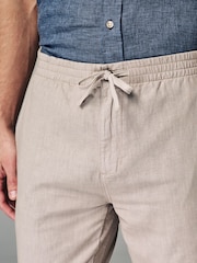 Natural Ecru Linen Cotton Elasticated Drawstring Trousers - Image 5 of 9