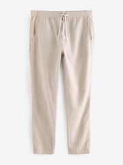 Natural Ecru Linen Cotton Elasticated Drawstring Trousers - Image 6 of 9