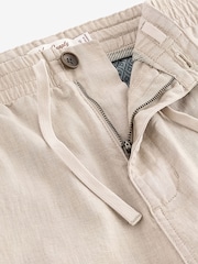Natural Ecru Linen Cotton Elasticated Drawstring Trousers - Image 7 of 9