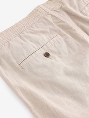 Natural Ecru Linen Cotton Elasticated Drawstring Trousers - Image 8 of 9