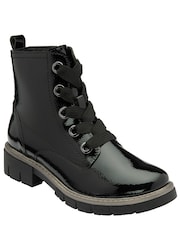 Lotus Black Patent Lace-Up Ankle Boots - Image 1 of 4