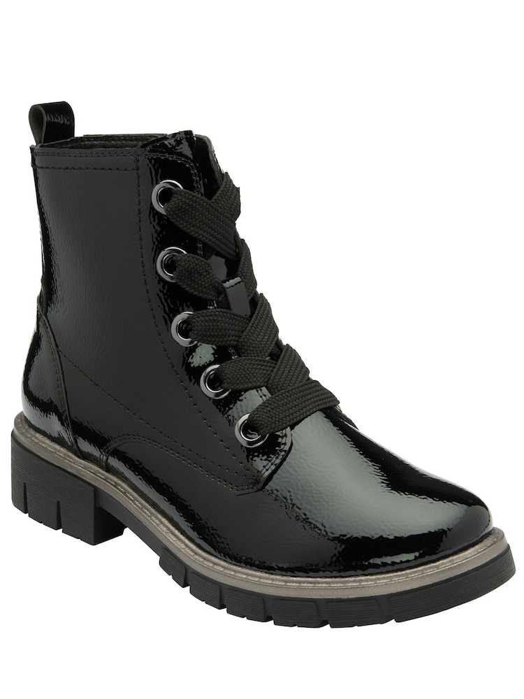 Lotus Black Patent Lace-Up Ankle Boots - Image 1 of 4