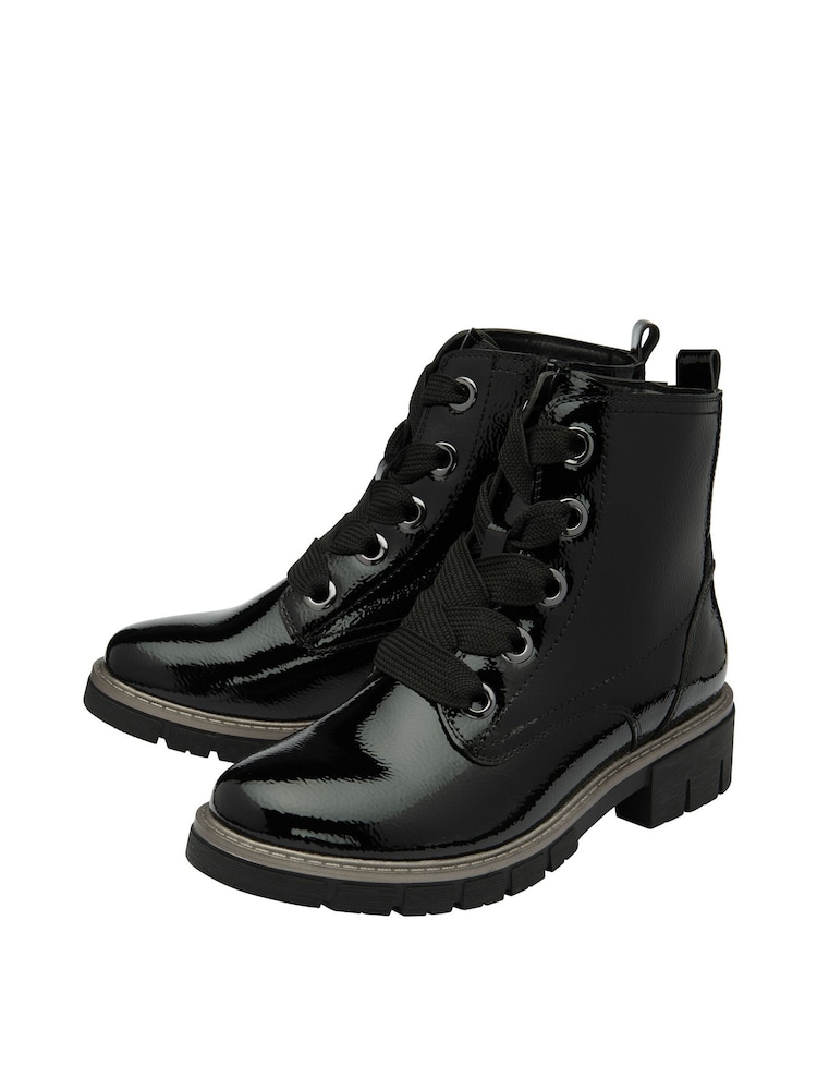 Lotus Black Patent Lace-Up Ankle Boots - Image 2 of 4