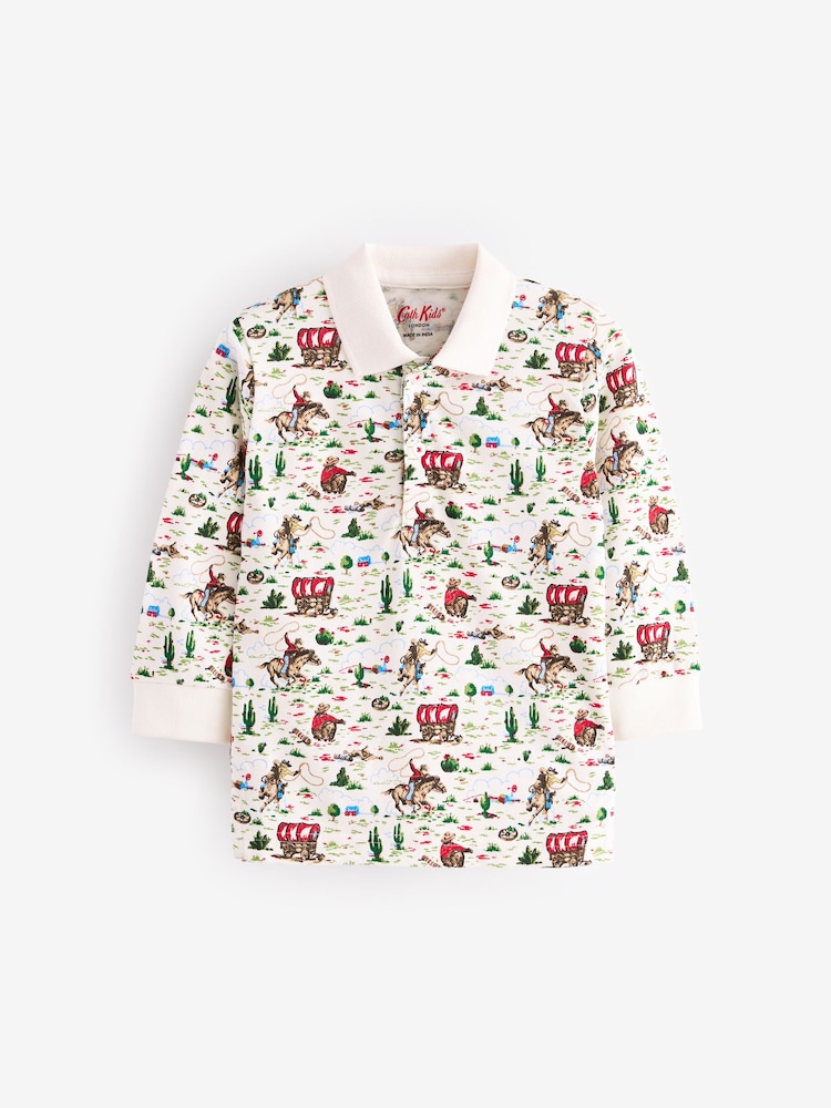 Ecru White Cath Kidston 100% Cotton Long Sleeve Polo Shirt (3mths-7yrs) - Image 1 of 8 Ecru White Cath Kidston 100% Cotton Long Sleeve Polo Shirt (3mths-7yrs) - Image 1 of 8
