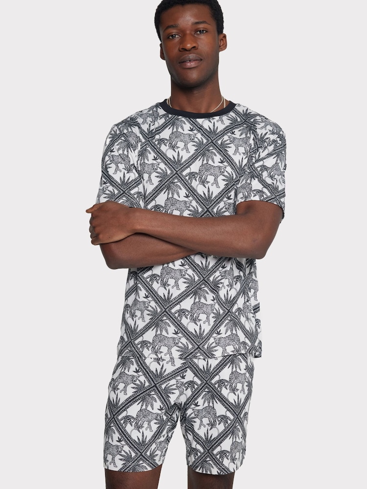 Chelsea Peers Grey Leopard Tile Print Short Pyjama Set - Image 1 of 1