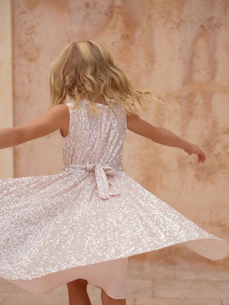 Phase Eight Pink Tiana Sequin Pleat Dress - Image 2 of 8