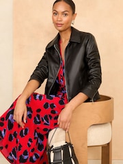 Love & Roses Black Faux Leather Zip Through Jacket - Image 1 of 4