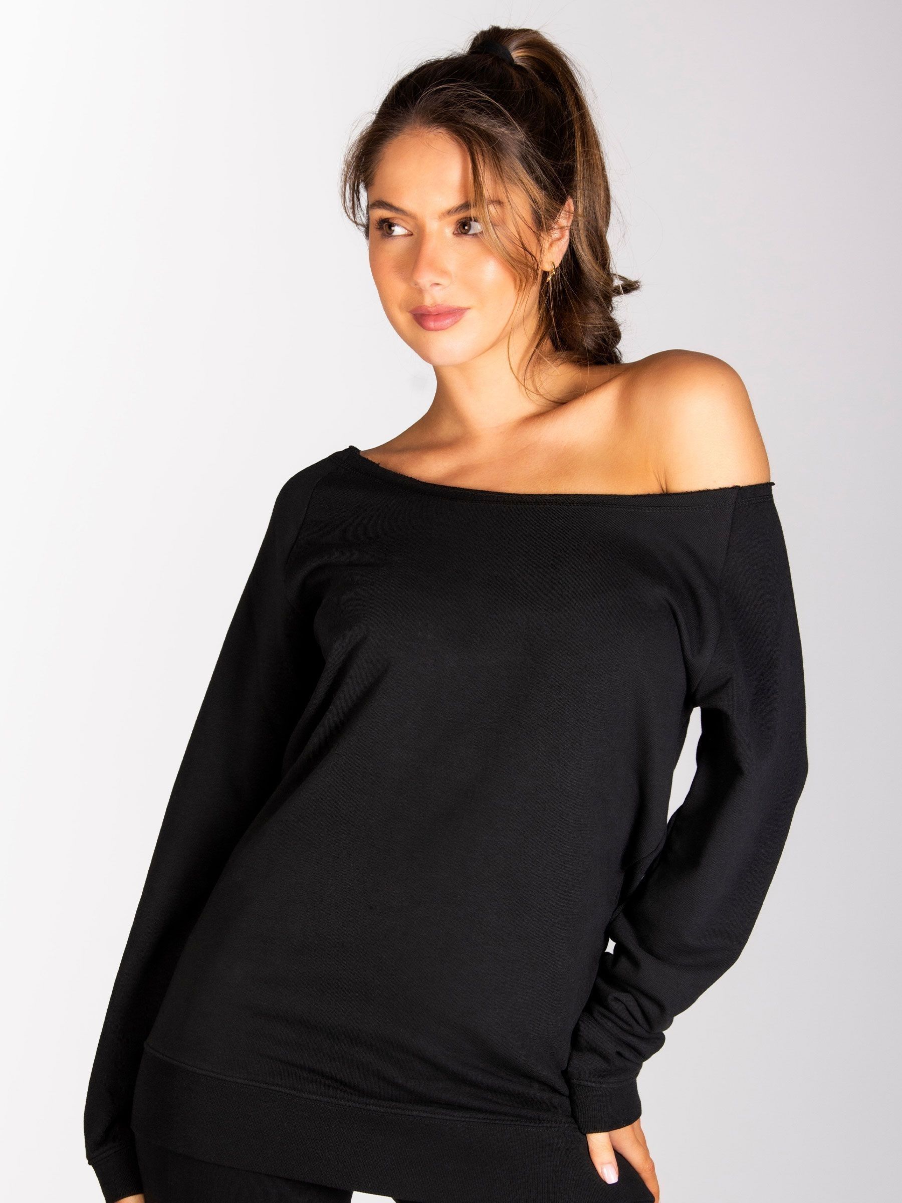 Buy Pineapple Black Womens Off Shoulder Longline Sweatshirt from Next Oman