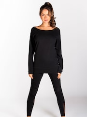 Pineapple Black Womens Off Shoulder Longline Sweatshirt - Image 2 of 6