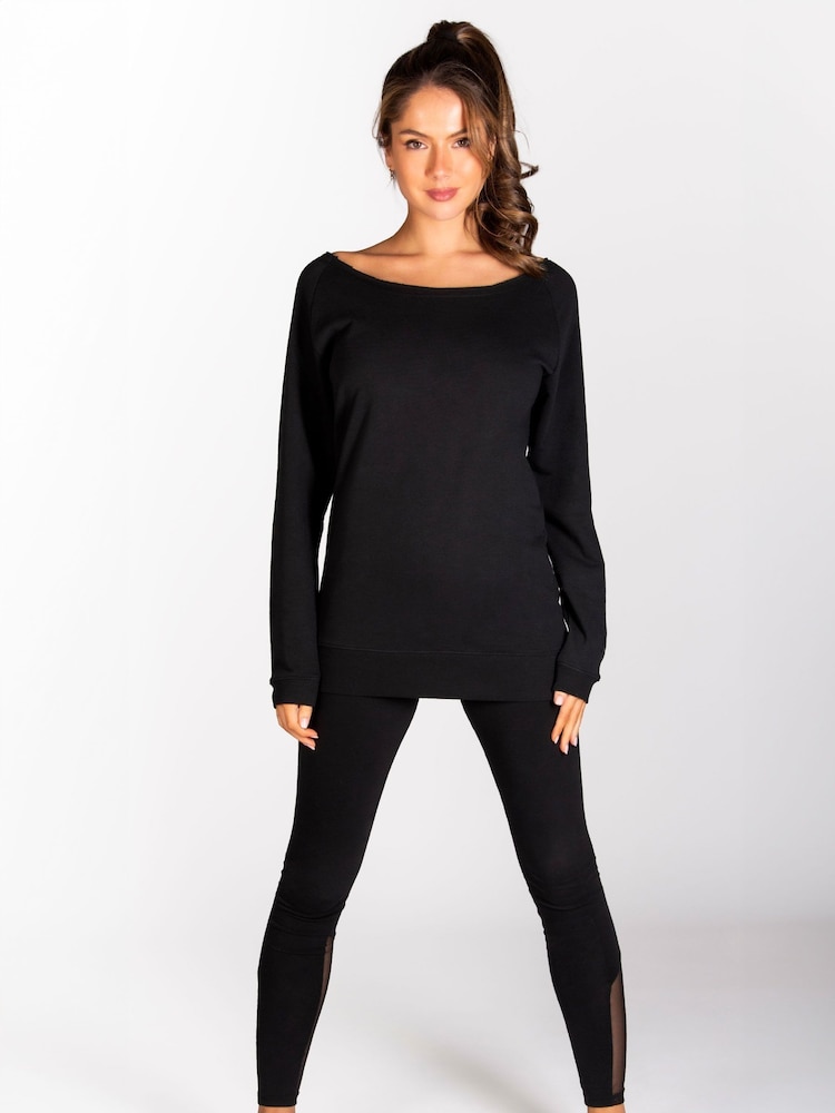 Pineapple Black Womens Off Shoulder Longline Sweatshirt - Image 2 of 6