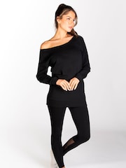 Pineapple Black Womens Off Shoulder Longline Sweatshirt - Image 3 of 6