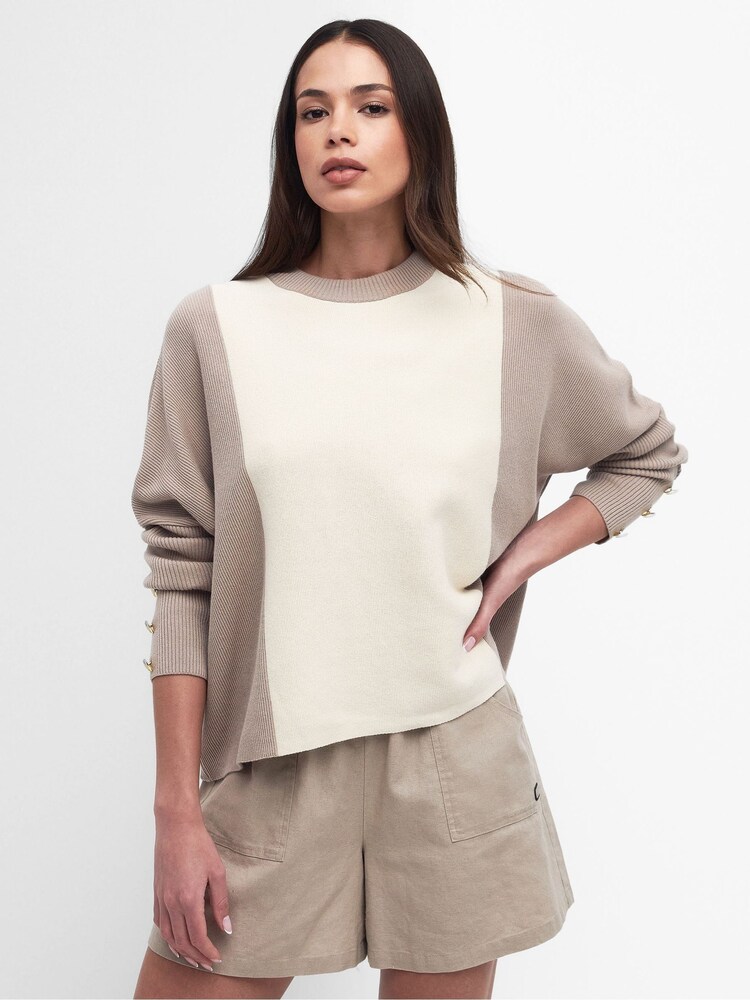 Barbour® International Cream Hamilton Knitted 100% Cotton Jumper - Image 1 of 7
