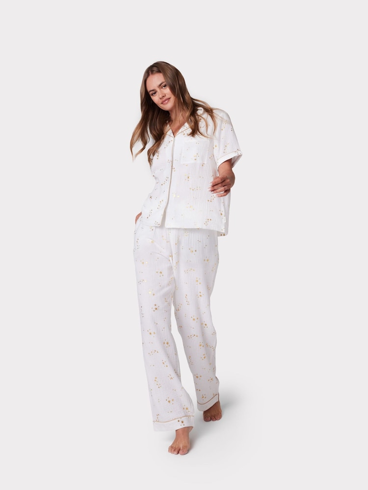 Weiß - Chelsea Peers langes Pyjamaset mit Folienstern-Print aus 100% Baumwolle - Bild 1 von 5