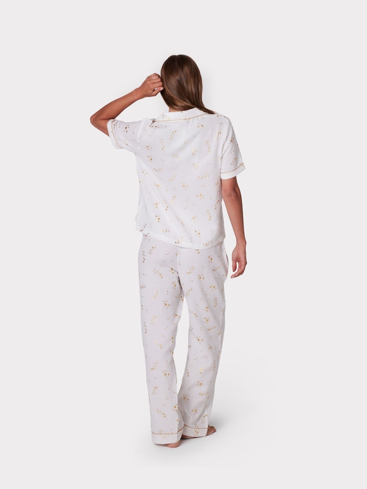 Weiß - Chelsea Peers langes Pyjamaset mit Folienstern-Print aus 100% Baumwolle - Bild 2 von 5