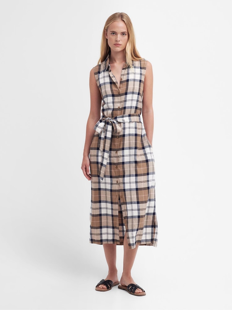Barbour® Natural Caroline Checked Midi Shirt Dress - Image 1 of 7