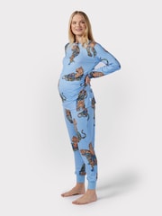 Chelsea Peers Blue Maternity Lotus Tiger Print Long Pyjama Set - Image 1 of 5