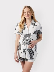 Chelsea Peers Cream Maternity Organic Cotton Lotus Tiger Print Short Pyjama Set - Image 1 of 5