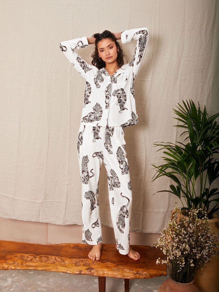 Chelsea Peers Organic Cotton Lotus Tiger Print Long Pyjama Set - Image 1 of 5