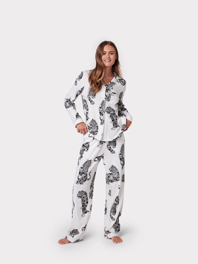 Chelsea Peers Organic Cotton Lotus Tiger Print Long Pyjama Set - Image 2 of 5