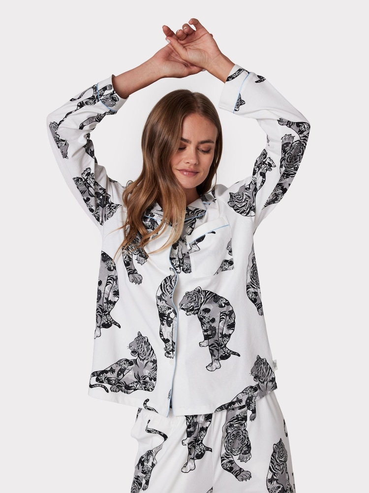 Chelsea Peers Organic Cotton Lotus Tiger Print Long Pyjama Set - Image 5 of 5
