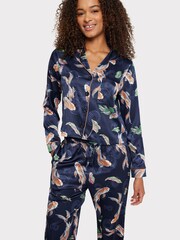 Chelsea Peers Blue Curve Satin Koi Fish Print Long Pyjama Set - Image 1 of 5