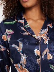 Chelsea Peers Blue Curve Satin Koi Fish Print Long Pyjama Set - Image 3 of 5