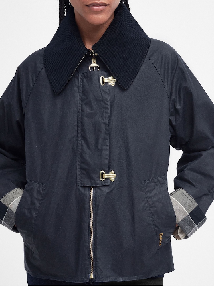 Barbour® Blue 100% Cotton Drummond Wax Jacket - Image 5 of 9