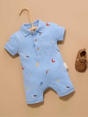 Purebaby Blue Embroidered Polo Romper - Image 2 of 6