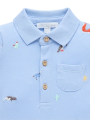 Purebaby Blue Embroidered Polo Romper - Image 4 of 6