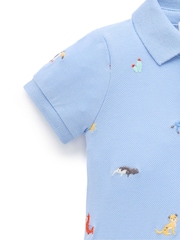 Purebaby Blue Embroidered Polo Romper - Image 5 of 6