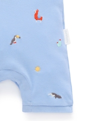 Purebaby Blue Embroidered Polo Romper - Image 6 of 6