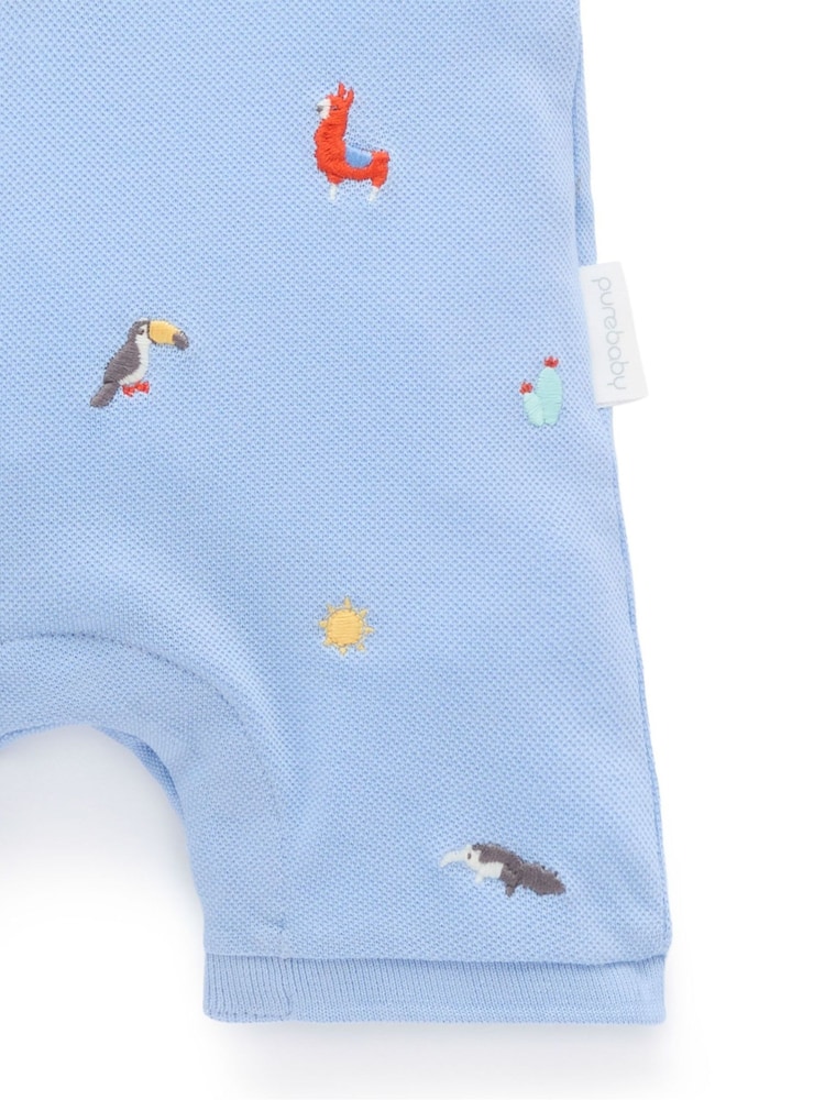 Purebaby Blue Embroidered Polo Romper - Image 6 of 6